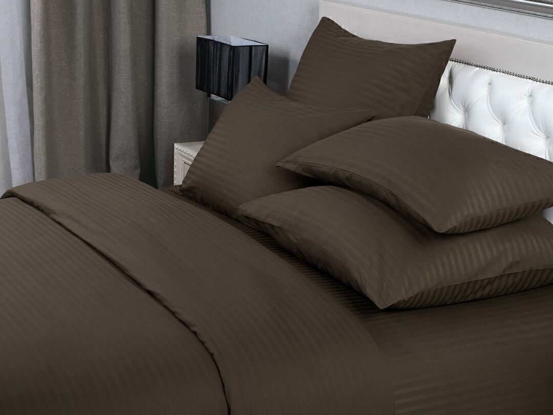 КПБ 1,5сп страйп-сатин (нав 50*70) Verossa Stripe <70010 Мокко>