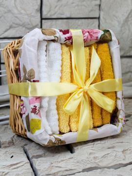 Набор салфеток в подарочной корзинке Cherir/Черир М<4290018-3,  6 предметов 30*30 желтый Скидка 50%>